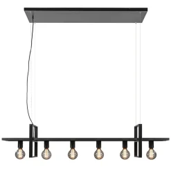 Straluma Grote hanglamp zwart frame met houten planken> Eettafellampen|Eetkamerverlichting