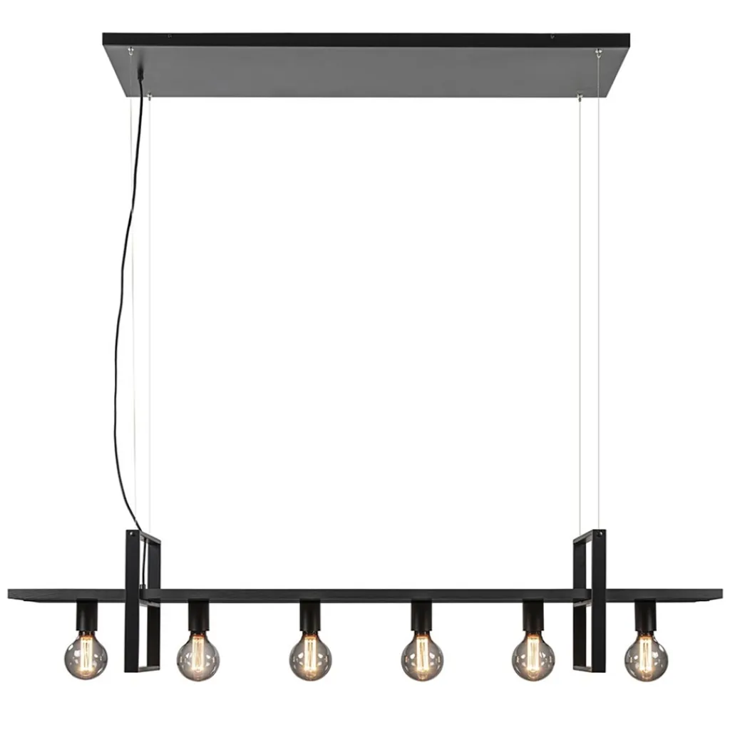 Straluma Grote hanglamp zwart frame met houten planken> Eettafellampen|Eetkamerverlichting