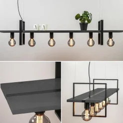 Straluma Grote hanglamp zwart frame met houten planken><noscript><img width=