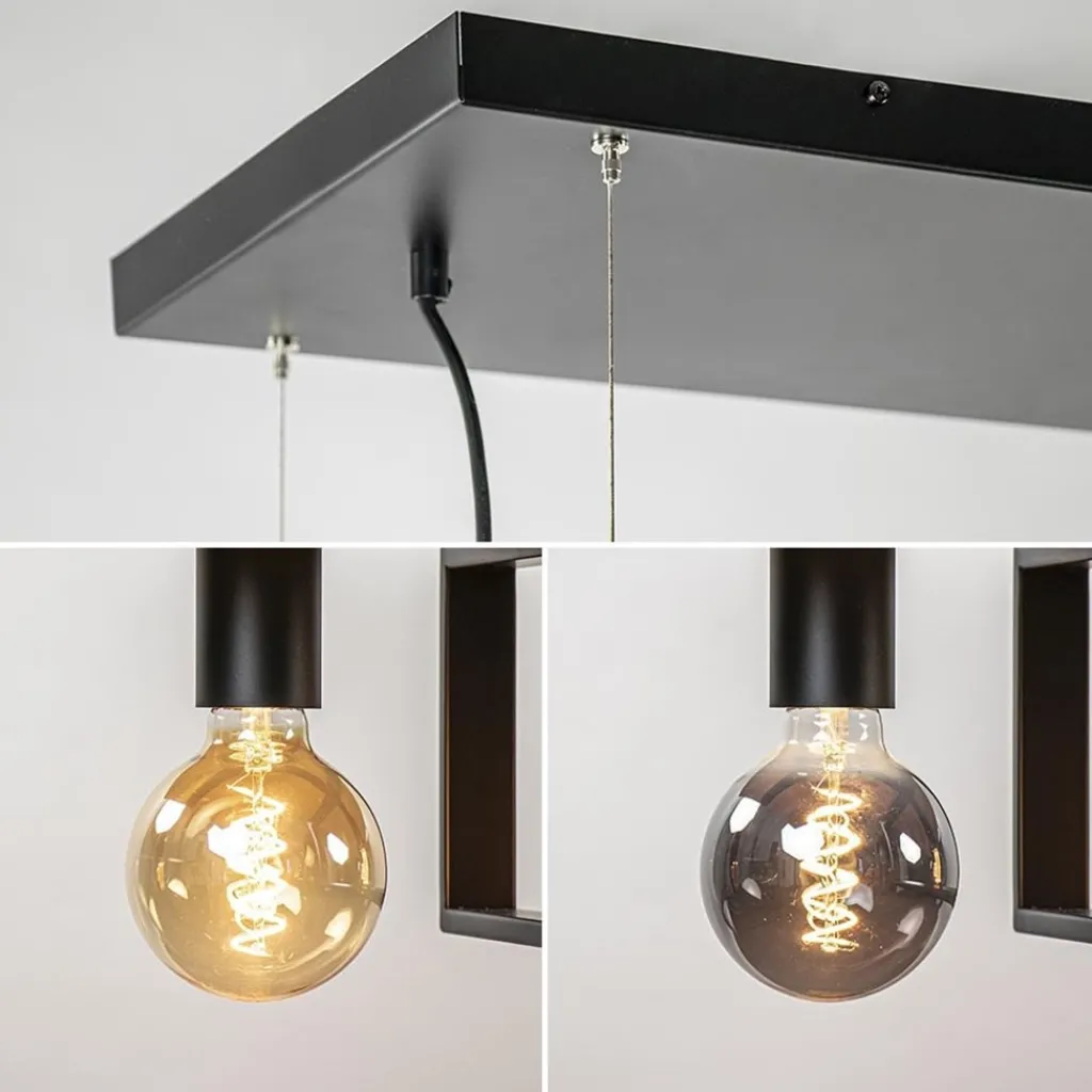 Straluma Grote hanglamp zwart frame met houten planken> Eettafellampen|Eetkamerverlichting