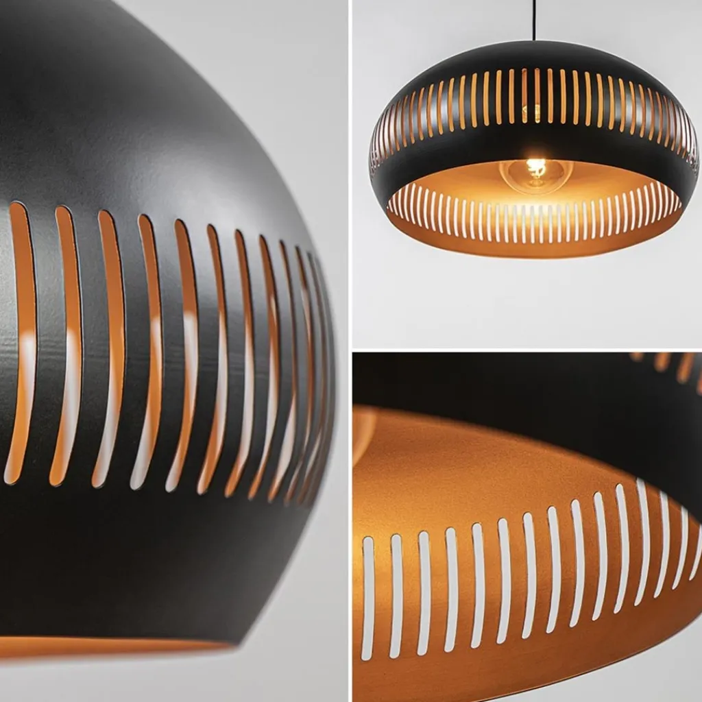 Straluma Grote koepel hanglamp zwart met goud 50 cm> Eettafellampen|Woonkamerlampen