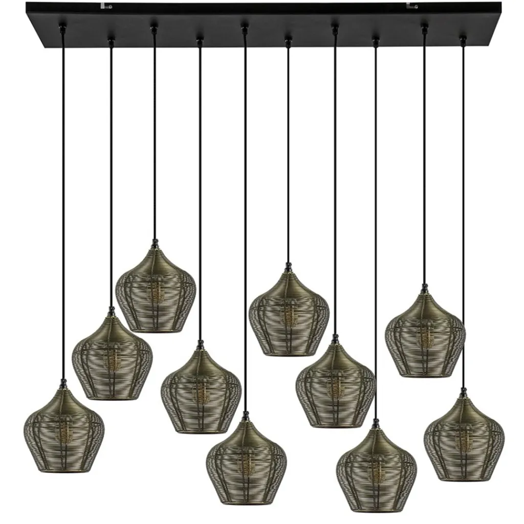 Straluma Grote landelijke hanglamp 10-lichts antiek brons Alvaro> Eettafellampen|Light and Living