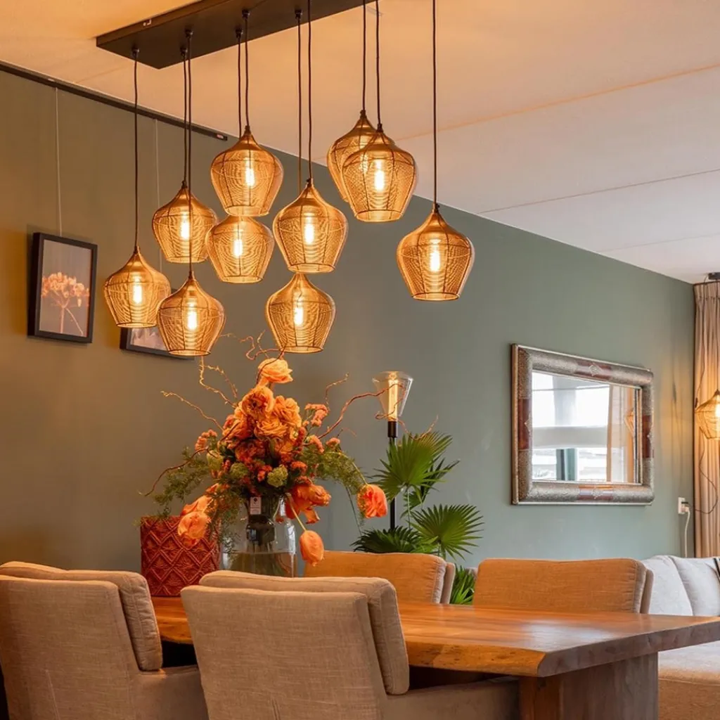 Straluma Grote landelijke hanglamp 10-lichts antiek brons Alvaro> Eettafellampen|Light and Living