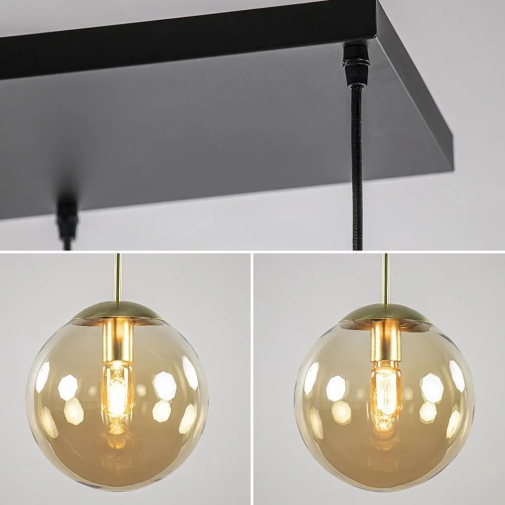 Straluma Grote 6-lichts eettafelhanglamp messing met amber glazen bollen> Eettafellampen|Keukenverlichting