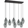 Straluma Grote 8-lichts multipendel hanglamp smoke glas ruit> Eettafellampen|Pendel Lampen