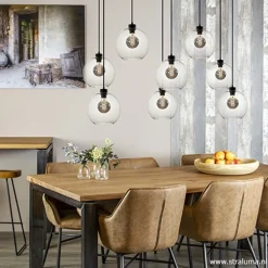 Straluma Grote 8-lichts multipendel/ hanglamp met helder glas><noscript><img width=
