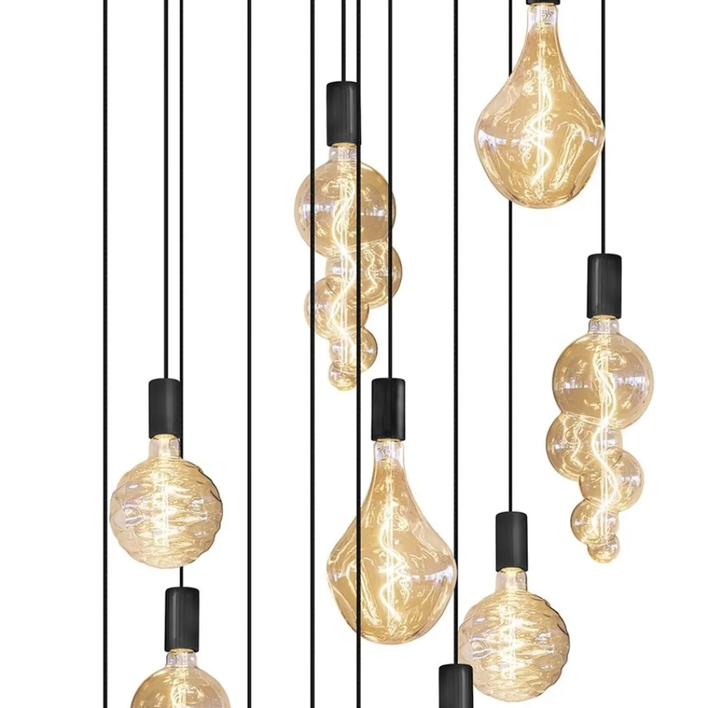 Straluma Grote 12-lichts videlamp mat zwart met zwarte pendels> Hanglampen|Videverlichting