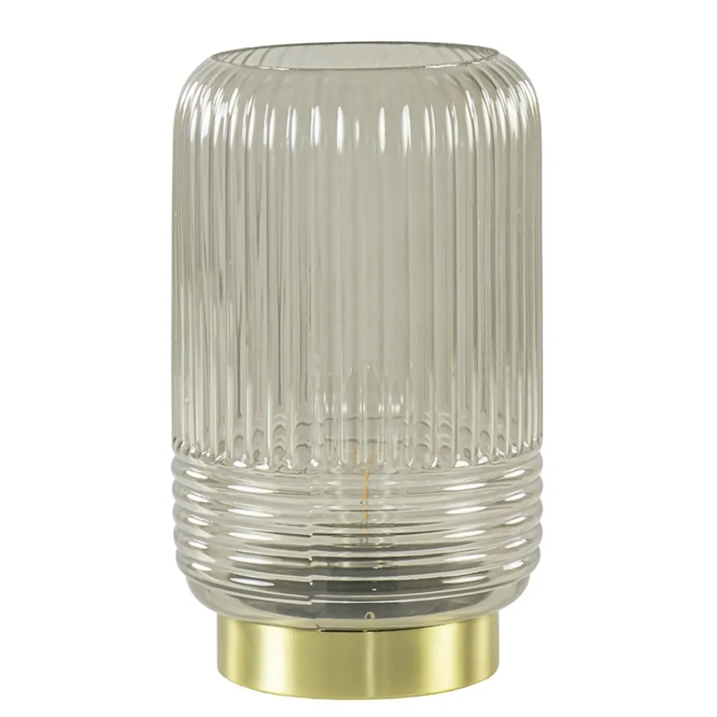 Straluma Grote Lipa tafellamp batterijen warm licht grijs ribbel glas> Tafellampen|Light and Living