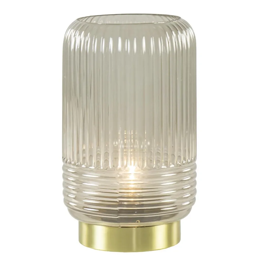 Straluma Grote Lipa tafellamp batterijen warm licht grijs ribbel glas> Tafellampen|Light and Living