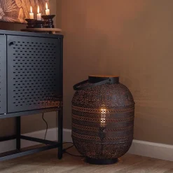 Straluma Grote Oosterse tafellamp lantaarn donker bruin><noscript><img width=