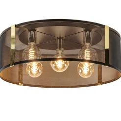 Straluma Grote ronde plafondlamp zwart gaas met goud> Plafondlampen|Lifestyle Verlichting