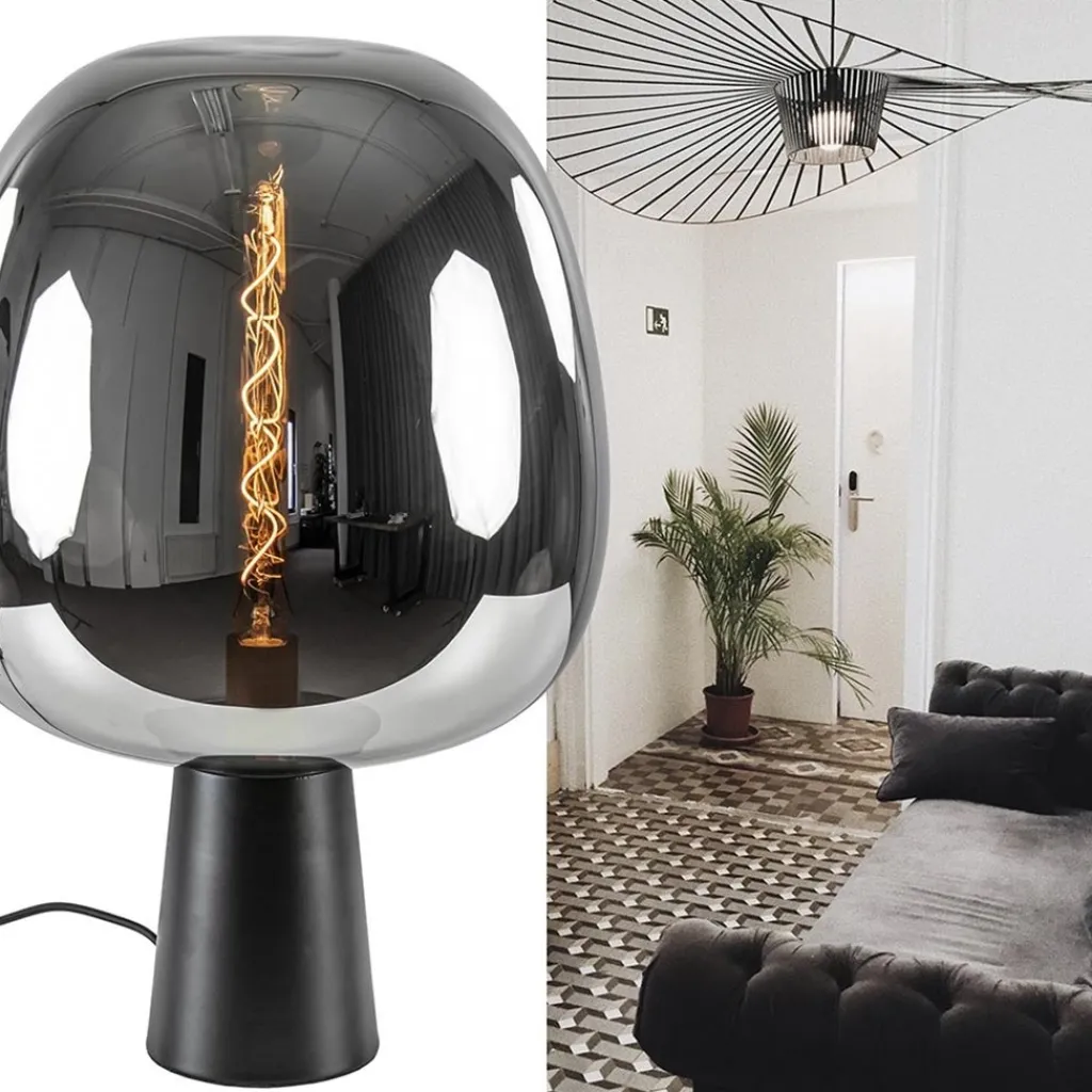 Straluma Grote tafellamp Amarah zwart met smoke glazen kap> Tafellampen|Light and Living