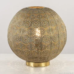 Straluma Grote tafellamp antiek messing met decoratief dessin> Tafellampen|Landelijke Verlichting