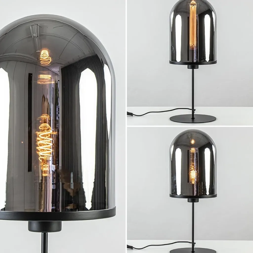 Straluma Grote tafellamp Maverick mat zwart met smoke glas> Tafellampen|Light and Living