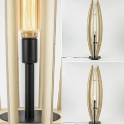 Straluma Grote vloerlamp blank hout met mat zwarte voet><noscript><img width=