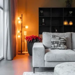 Straluma Grote vloerlamp 6-lichts zwart met smoke glazen bollen><noscript><img width=