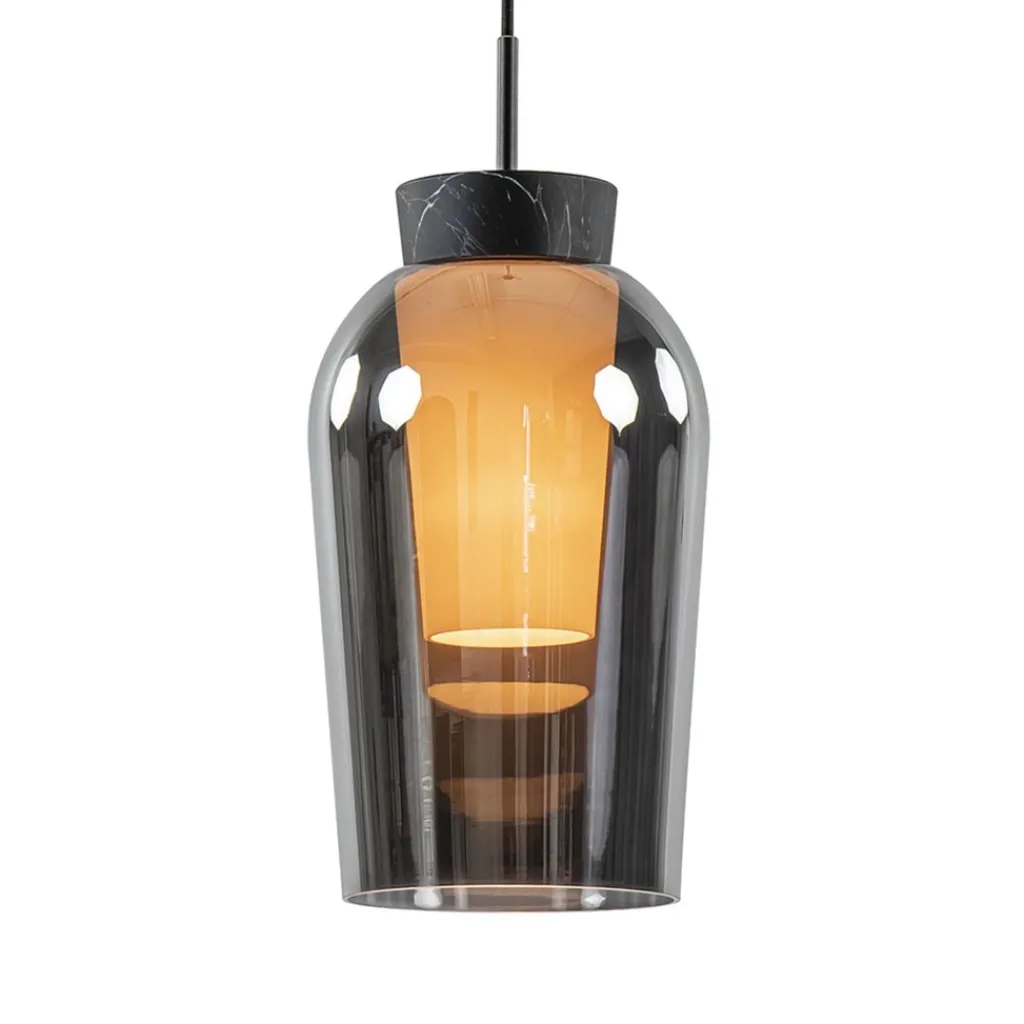 Straluma Hanglamp 1 lichts zwart/marmer met smoke glas> Hanglampen|Eettafellampen