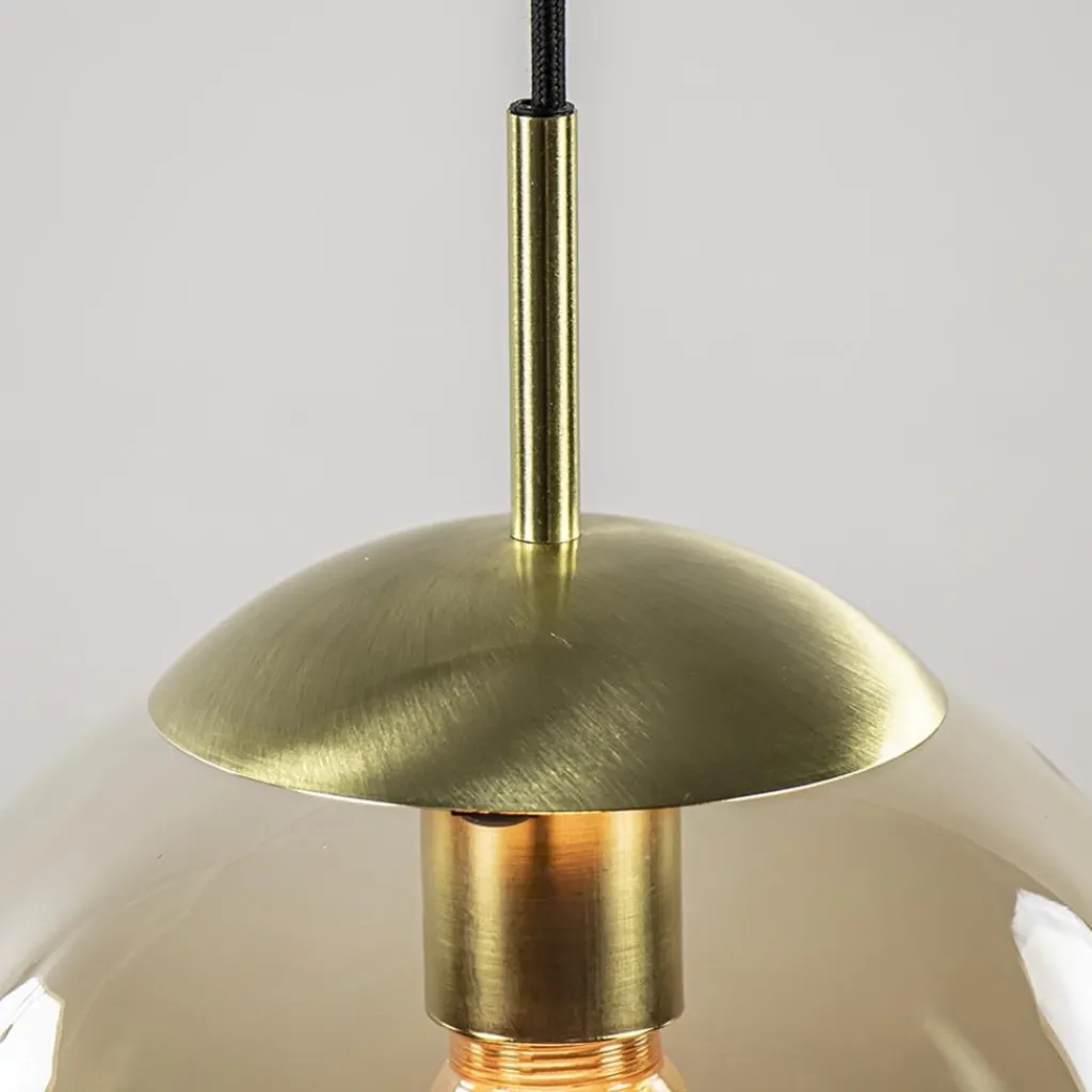 Straluma Hanglamp amber glazen bol 25 cm met messing> Woonkamerlampen|Slaapkamerlampen