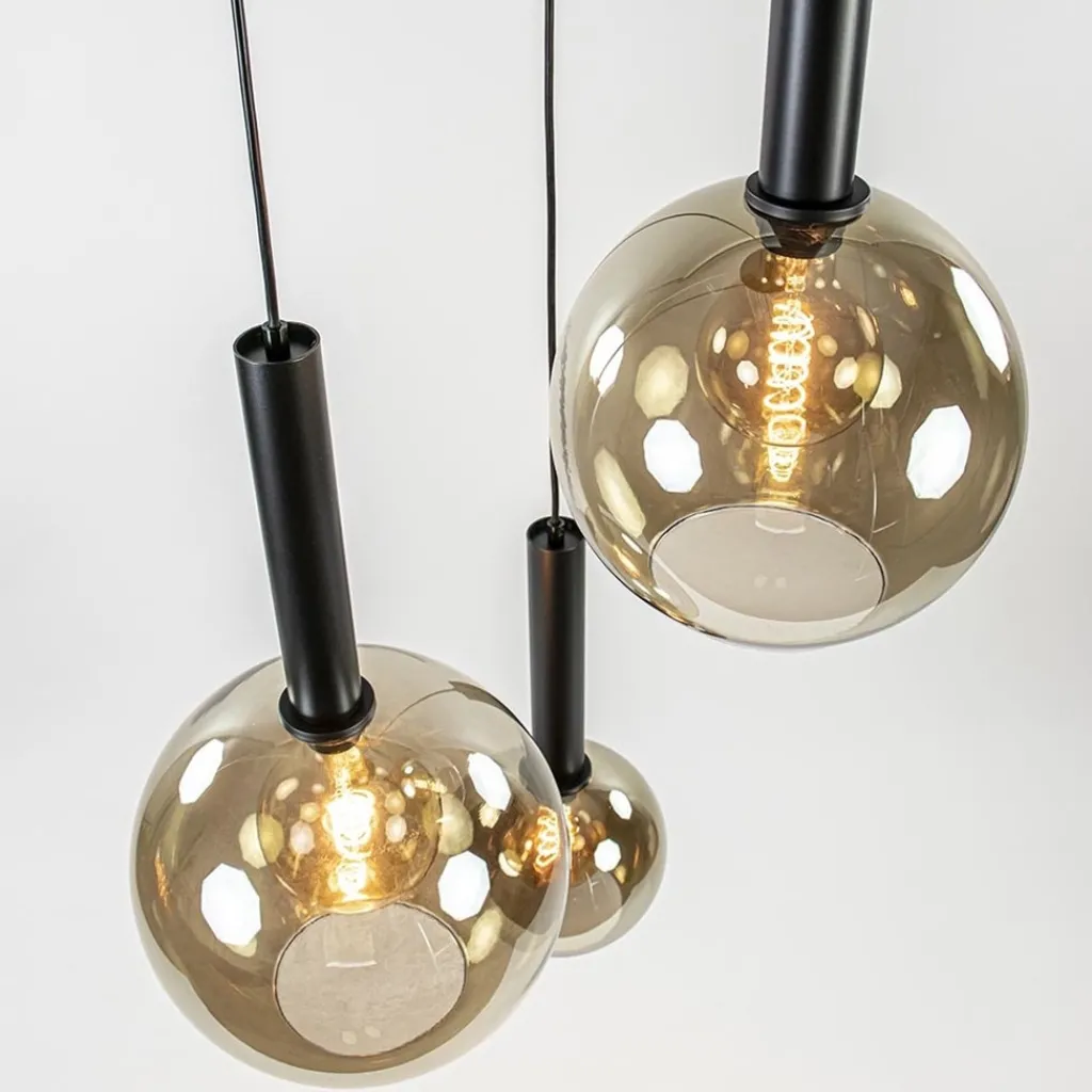 Straluma Hanglamp Bella 3L rond zwart+smoke glas> Pendel Lampen|Eetkamerverlichting