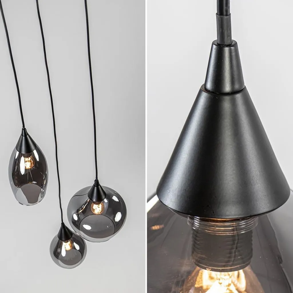 Straluma Hanglamp Cambio 3L rond zwart smoke glas> Woonkamerlampen|Slaapkamerlampen