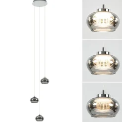 Straluma Hanglamp chroom/smoke glas 3-lichts> Hanglampen|Eettafellampen