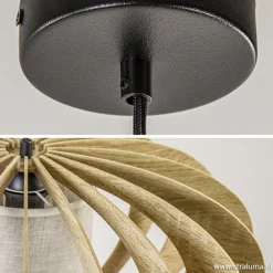 Straluma Hanglamp 64cm houten lamellen+linnen kap><noscript><img width=