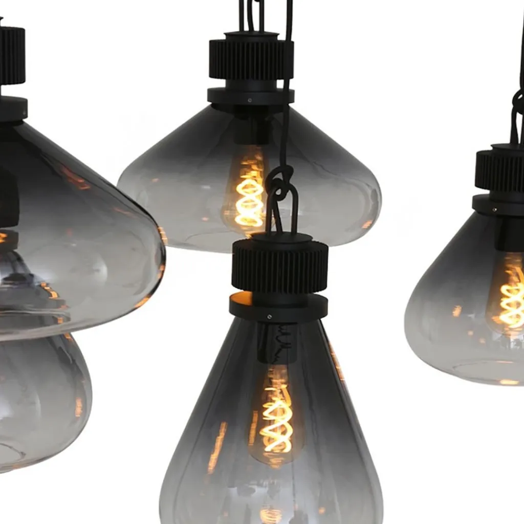 Straluma Hanglamp Flere 6L zwart smoke/clear glas> Eettafellampen|Pendel Lampen