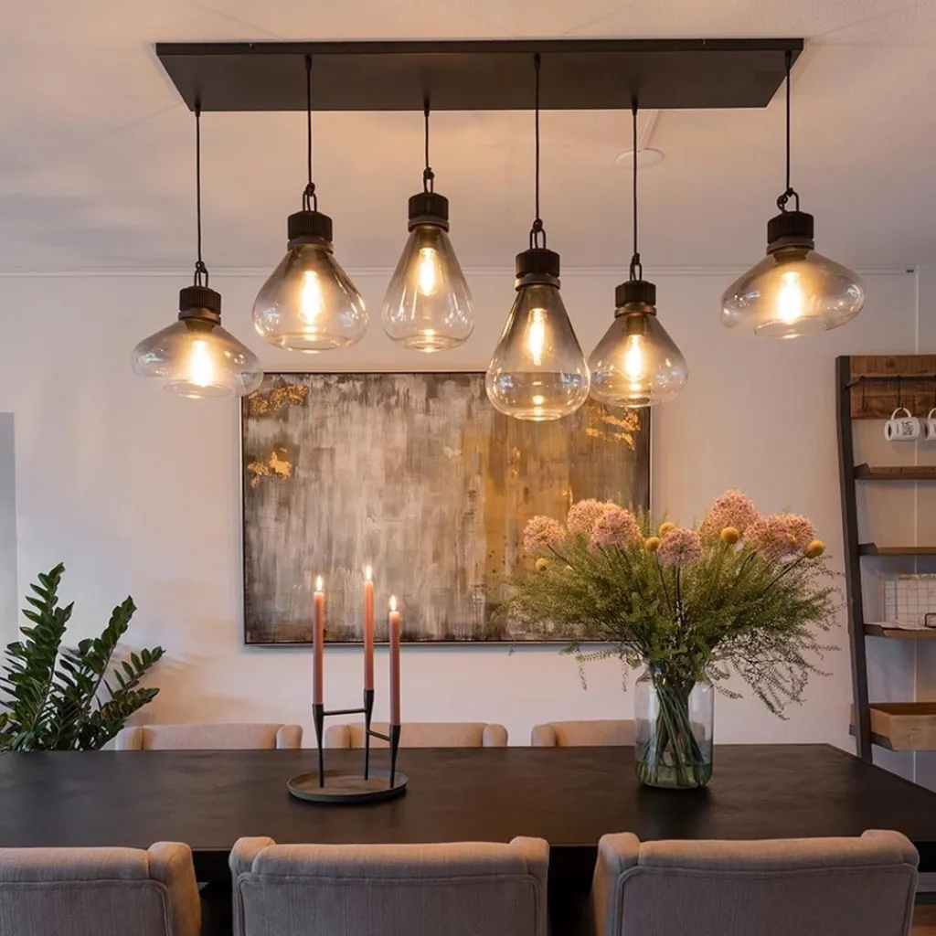 Straluma Hanglamp Flere 6L zwart smoke/clear glas> Eettafellampen|Pendel Lampen