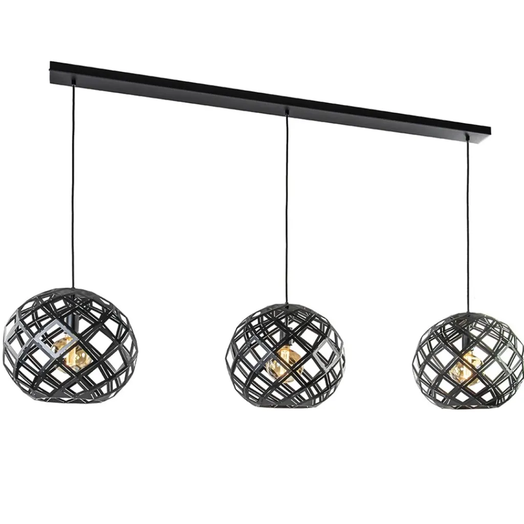 Straluma Hanglamp 3L balk bol zwart industrieel> Eettafellampen|Keukenverlichting