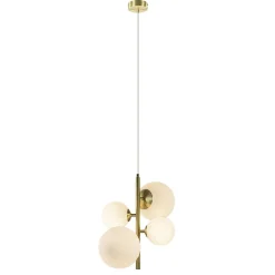 Straluma Hanglamp 4L brass met opaal bolglas> Keukenverlichting|Hanglampen
