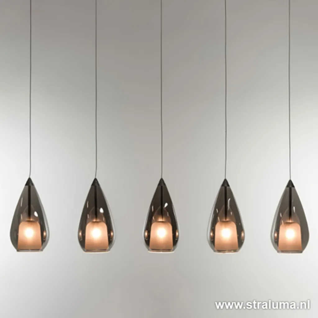 Straluma Hanglamp 5L druppel glas smoke> Eettafellampen|Decoratieve Verlichting