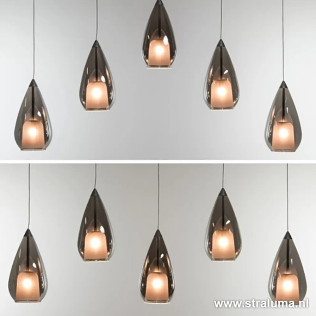 Straluma Hanglamp 5L druppel glas smoke> Eettafellampen|Decoratieve Verlichting