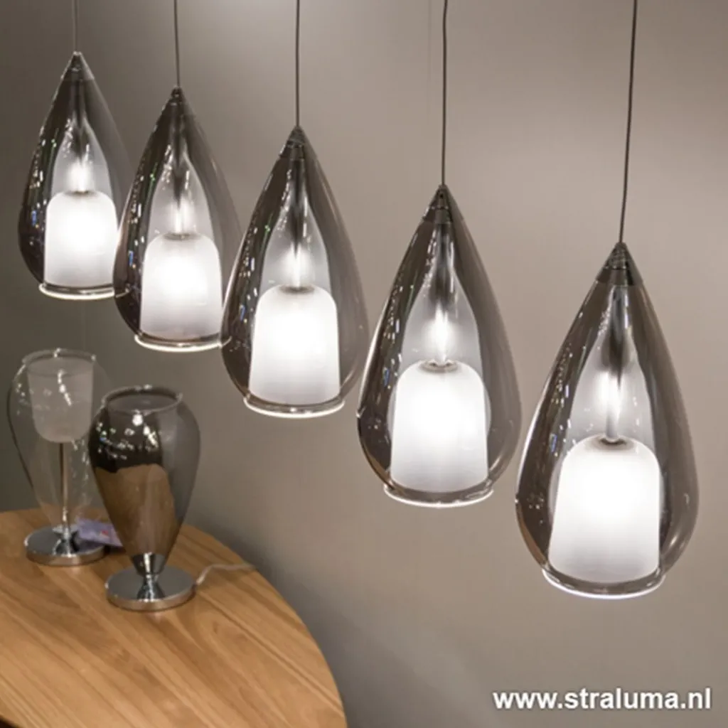 Straluma Hanglamp 5L druppel glas smoke> Eettafellampen|Decoratieve Verlichting