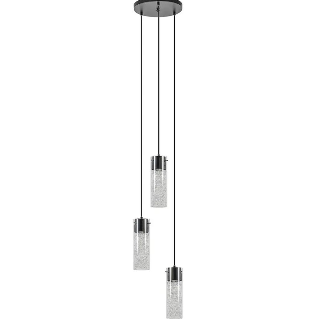 Straluma Hanglamp 3L rond zwart met cilinder glas> Eettafellampen|Pendel Lampen