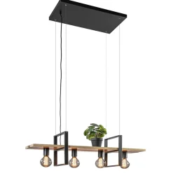 Straluma Hanglamp 4L zwart met houten planken> Eettafellampen|Eetkamerverlichting