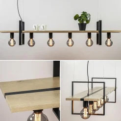 Straluma Hanglamp 6L zwart met houten planken><noscript><img width=