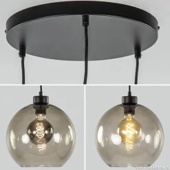 Straluma Hanglamp 3-lichts rond glas smoke 25 cm><noscript><img width=