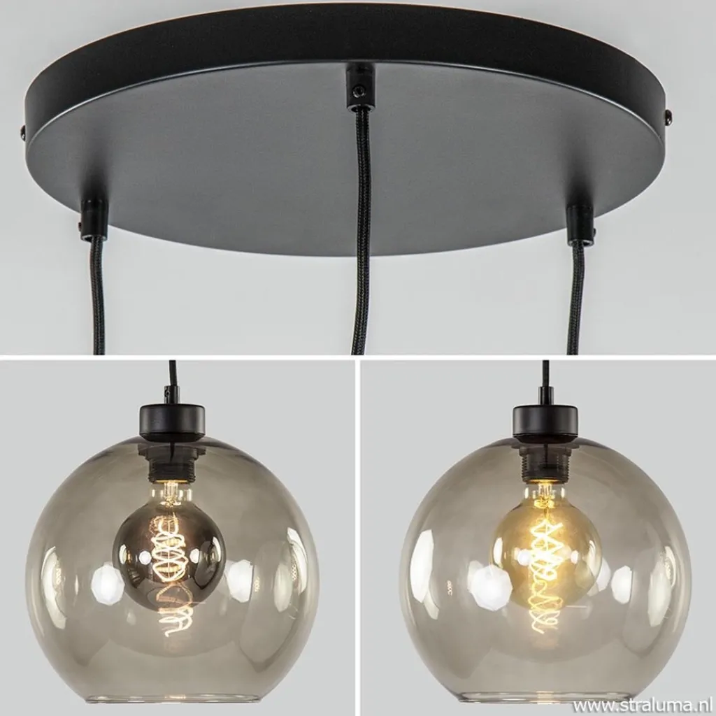 Straluma Hanglamp 3-lichts rond glas smoke 25 cm> Eettafellampen|Pendel Lampen