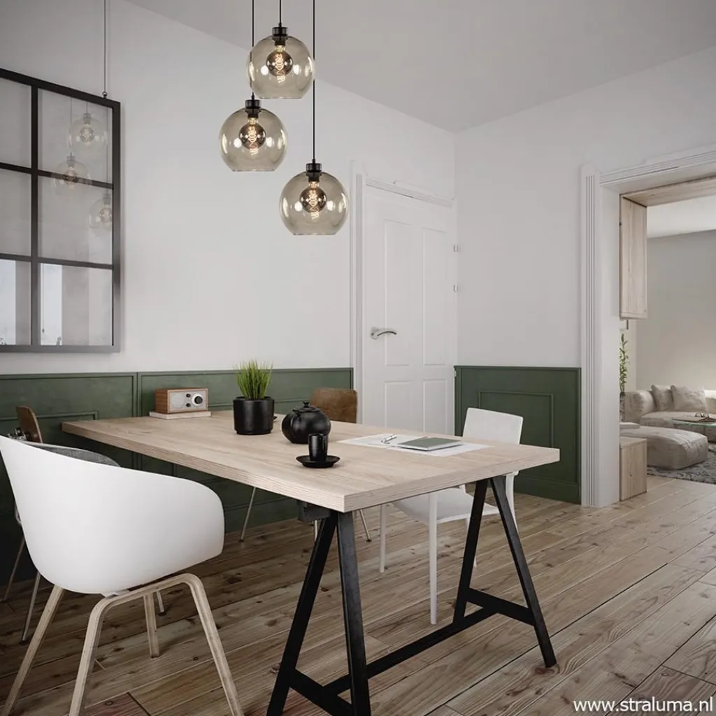 Straluma Hanglamp 3-lichts rond glas smoke 25 cm> Eettafellampen|Pendel Lampen