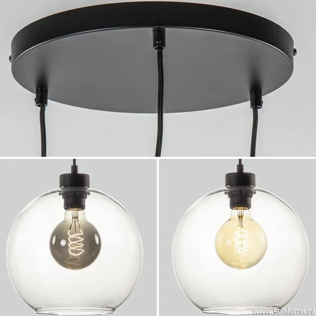Straluma Hanglamp 3-lichts rond glas helder 25 cm> Videverlichting|Pendel Lampen