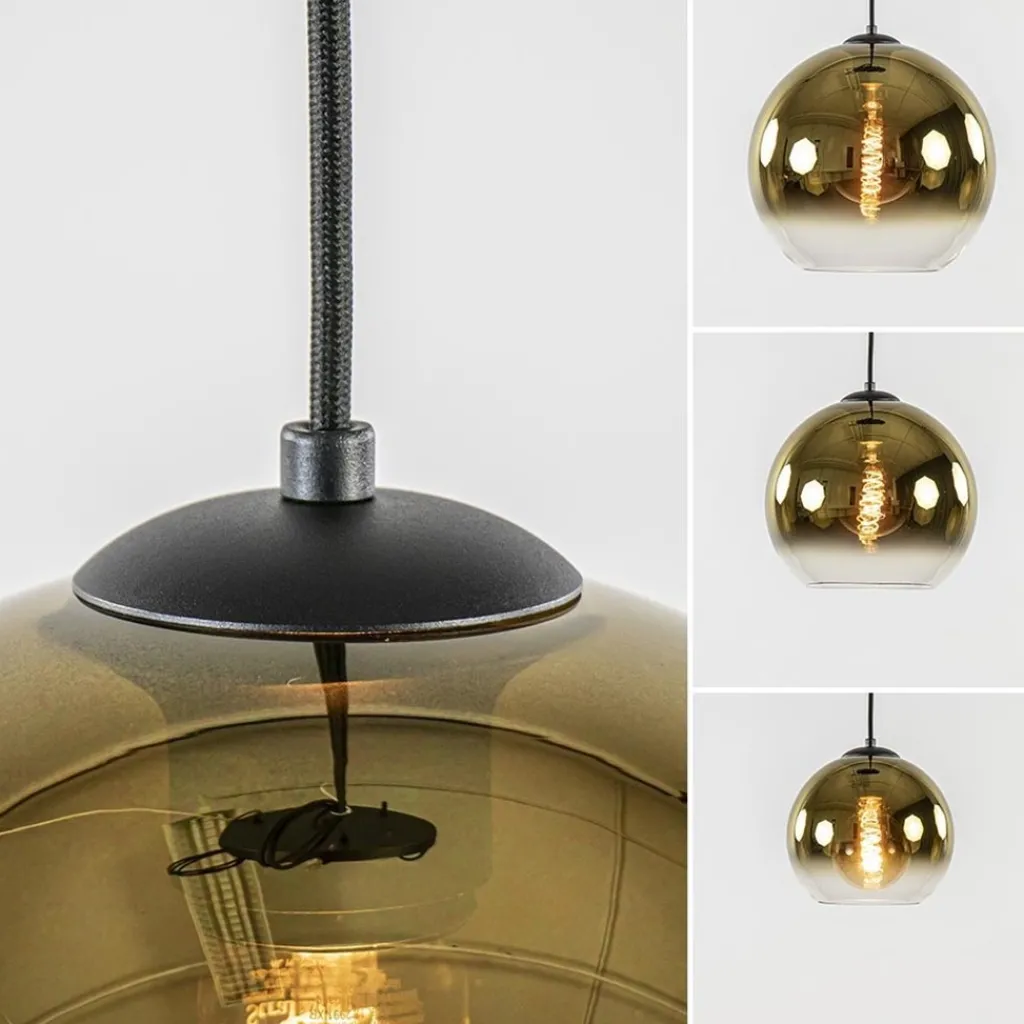 Straluma Hanglamp 3-lichts rond zwart met goud gradient glas> Hanglampen|Eettafellampen