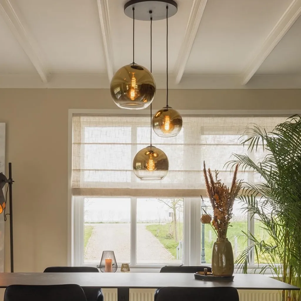 Straluma Hanglamp 3-lichts rond zwart met goud gradient glas> Hanglampen|Eettafellampen
