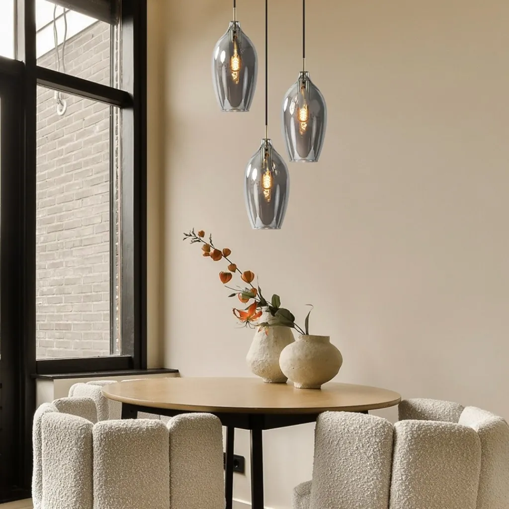 Straluma Hanglamp Lukaro 3-L antiek brons + smoke glas> Hanglampen|Eettafellampen