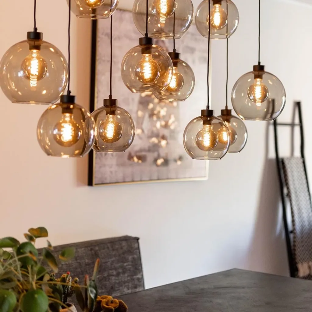 Straluma Hanglamp multipendel 11-L zwart smoke glas 20+25cm> Eettafellampen|Pendel Lampen