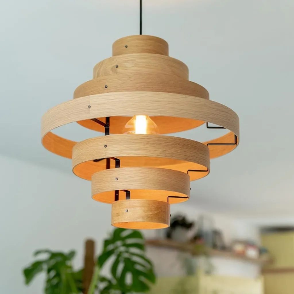Straluma Hanglamp Oaknut hout 7 ringen> Eettafellampen|Eetkamerverlichting