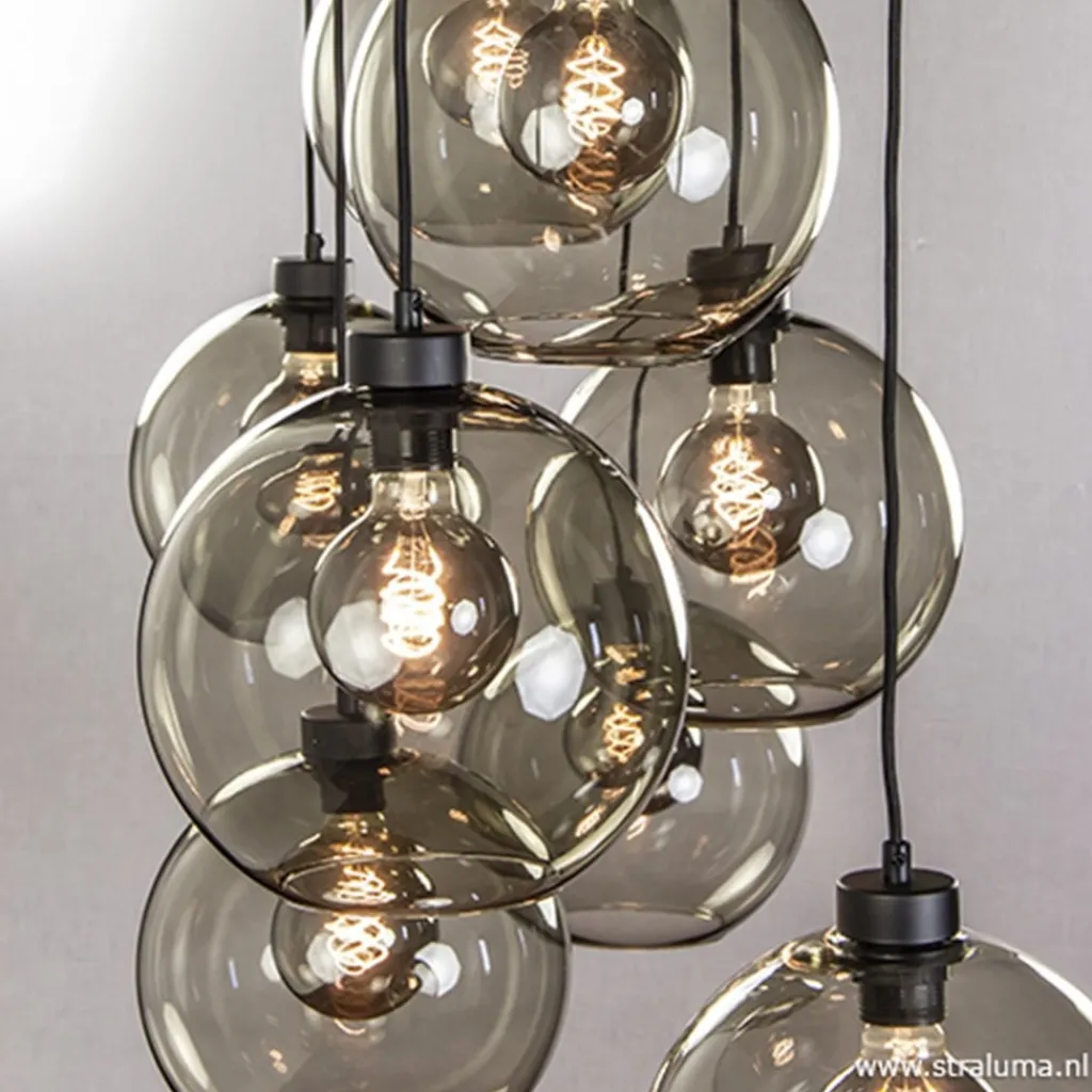 Straluma Hanglamp plaat 8-L zwart glas smoke 25cm> Eettafellampen|Pendel Lampen