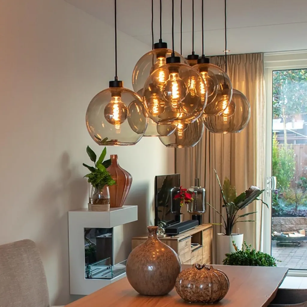 Straluma Hanglamp plaat 8-L zwart glas smoke 25cm> Eettafellampen|Pendel Lampen