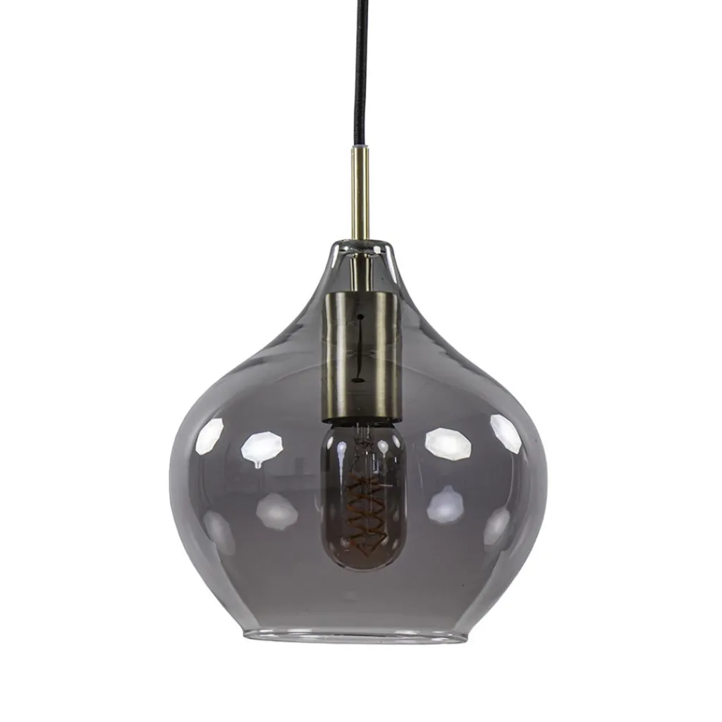 Straluma Hanglamp Rakel 20cm antiek brass+smoke glas> Light and Living|Woonkamerlampen