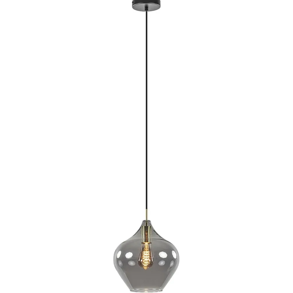 Straluma Hanglamp Rakel 27cm antiek brass+smoke glas> Light and Living|Woonkamerlampen