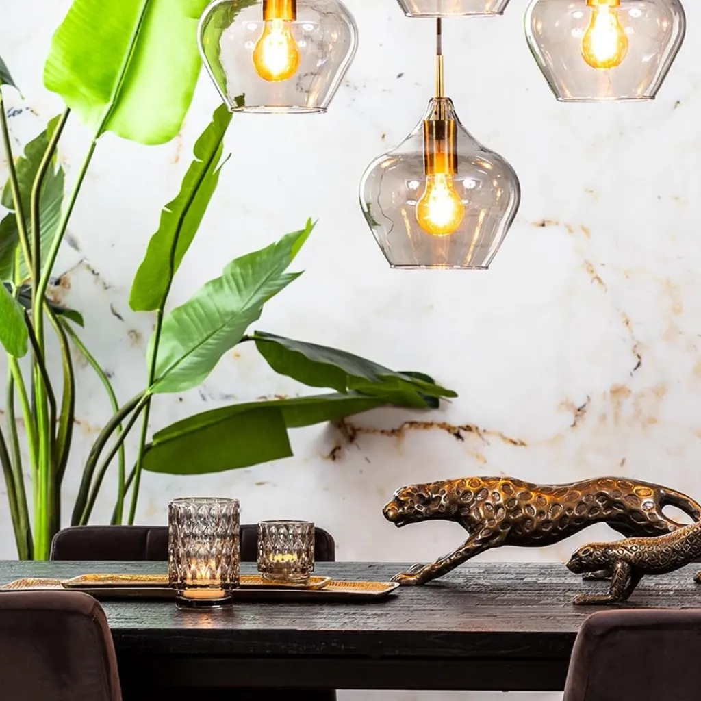 Straluma Hanglamp Rakel 5L rond antiek brass + smoke glas> Eettafellampen|Light and Living